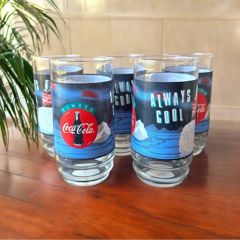 Vintage Coca-Cola Polar Bear Glass Tumblers - Set of 5 Measurements in pictures.